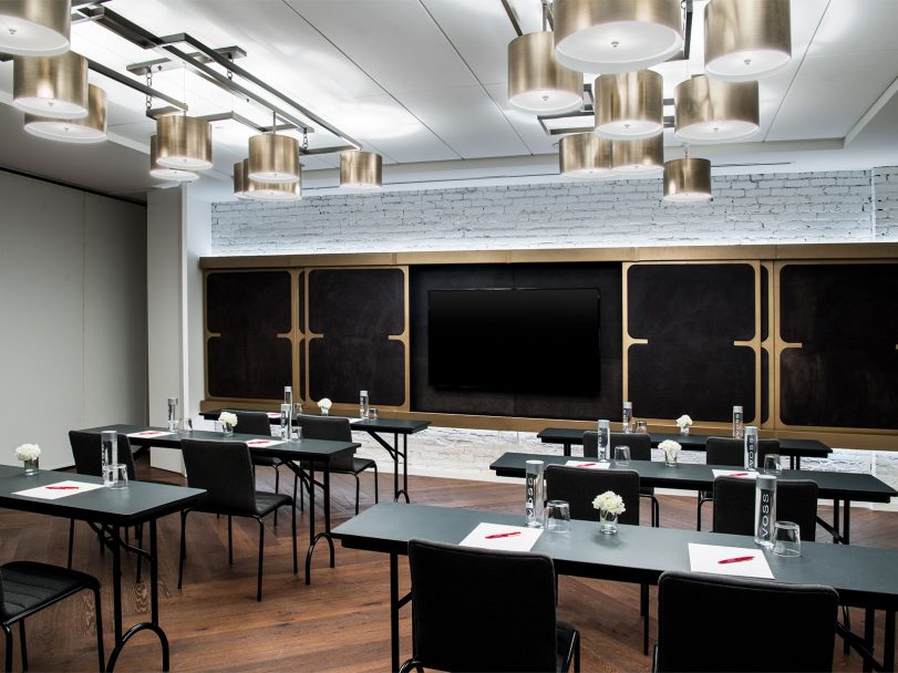 Classroom-style meeting room at our downtown Detroit hotel