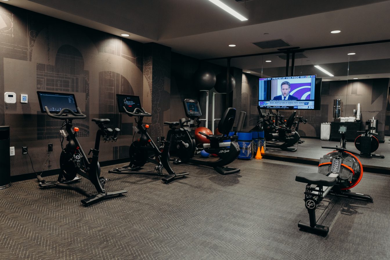 Full fitness center at our Detroit hotel with bikes & rower