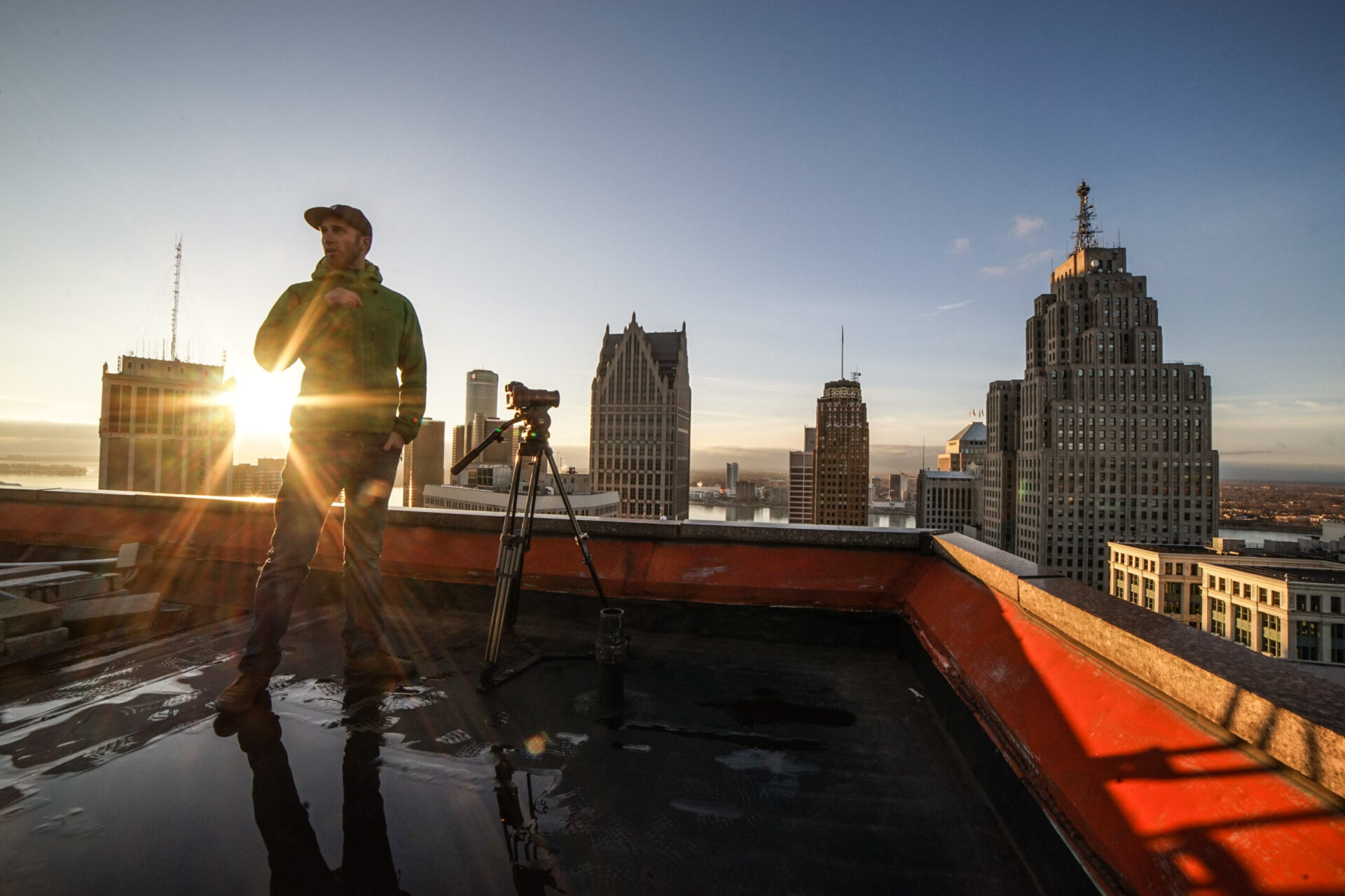 Man standing on roof