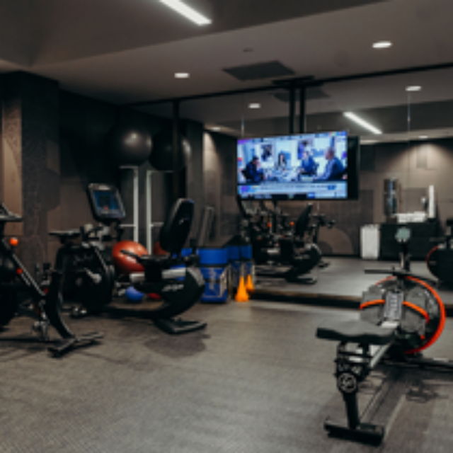 Fitness center at our hotel in downtown Detroit