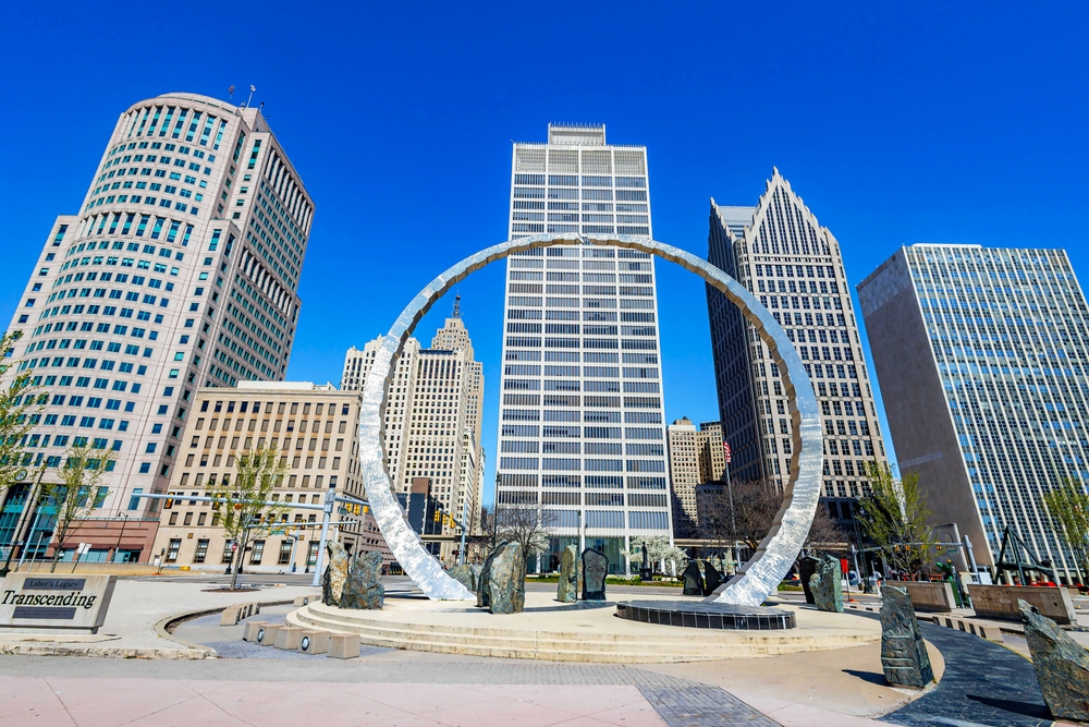 Exterior view of Hart Plaza in Detroit, Michigan